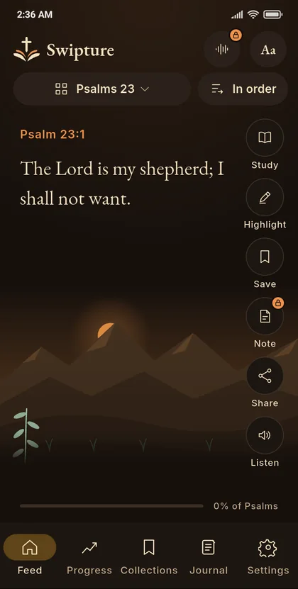 Swipture feed in dark mode