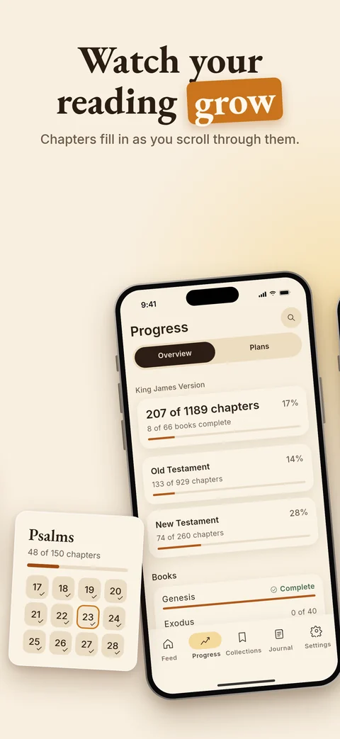 Watch your reading grow: chapters fill in as you read.