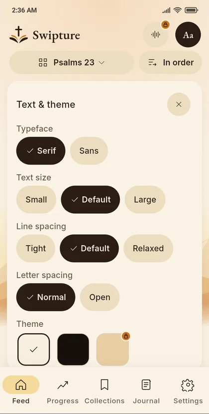 Text and theme settings